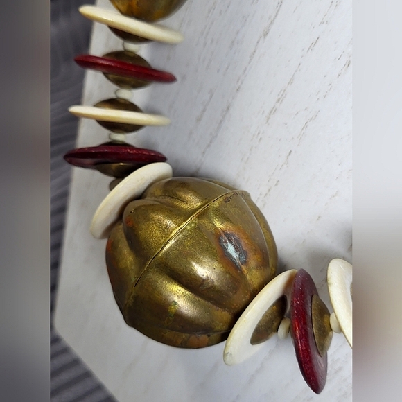 Vintage Bone and Brass Beaded Necklace - Picture 5 of 5